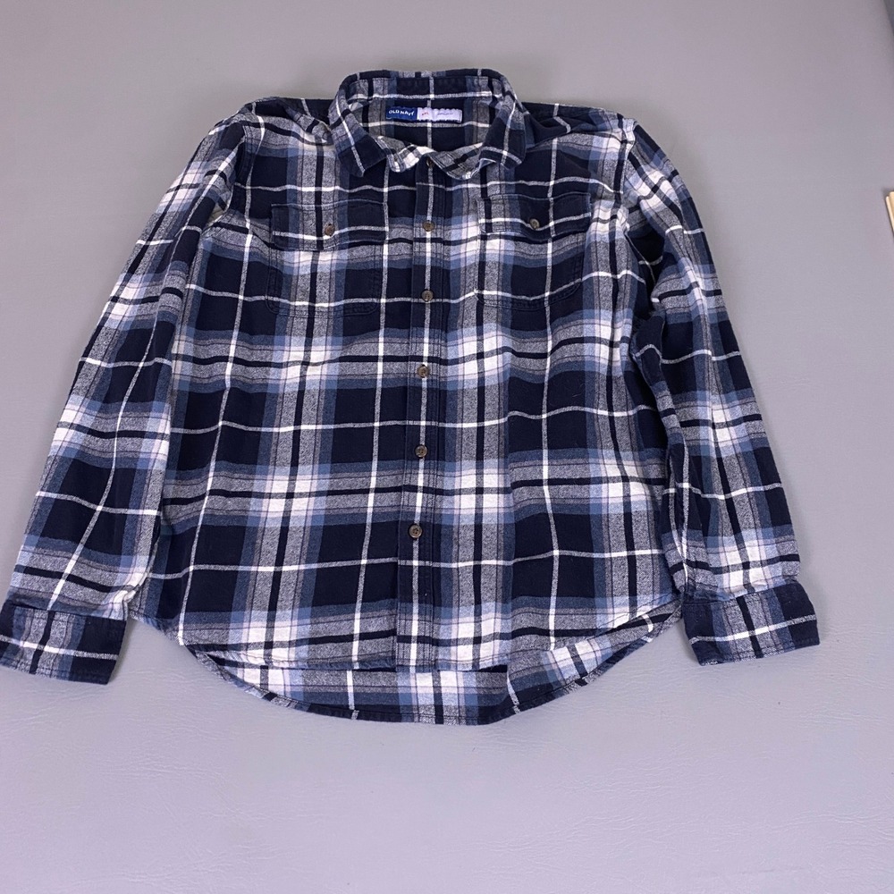 Old Navy Flannel Shirt Button Down Men's XXL Regular Fit Blue Plaid Long Sleeve